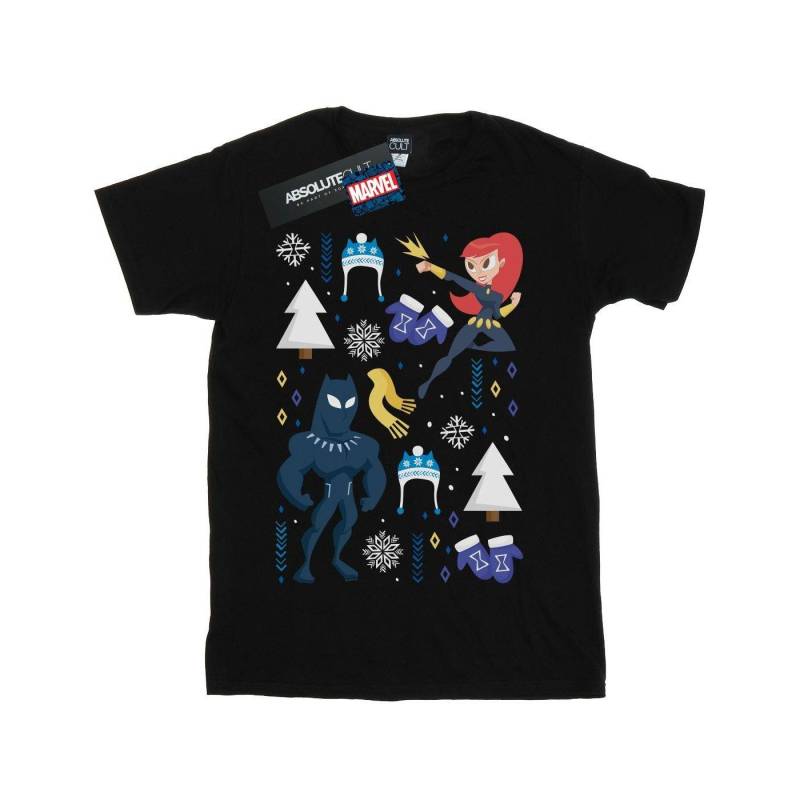 Black Panther And Black Widow Christmas Day Tshirt Damen Schwarz 5XL von MARVEL