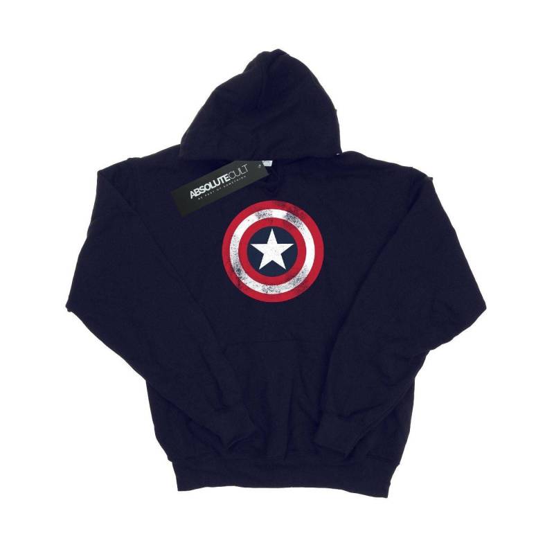 Captain America Distressed Shield Kapuzenpullover Damen Marine XS von MARVEL