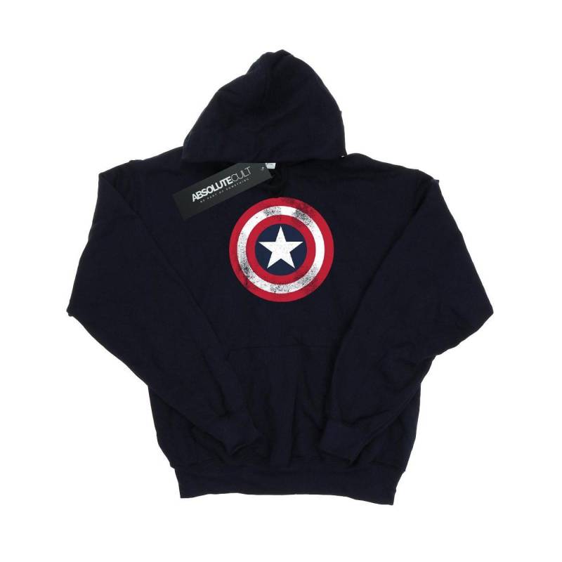 Captain America Distressed Shield Kapuzenpullover Mädchen Marine 128 von MARVEL