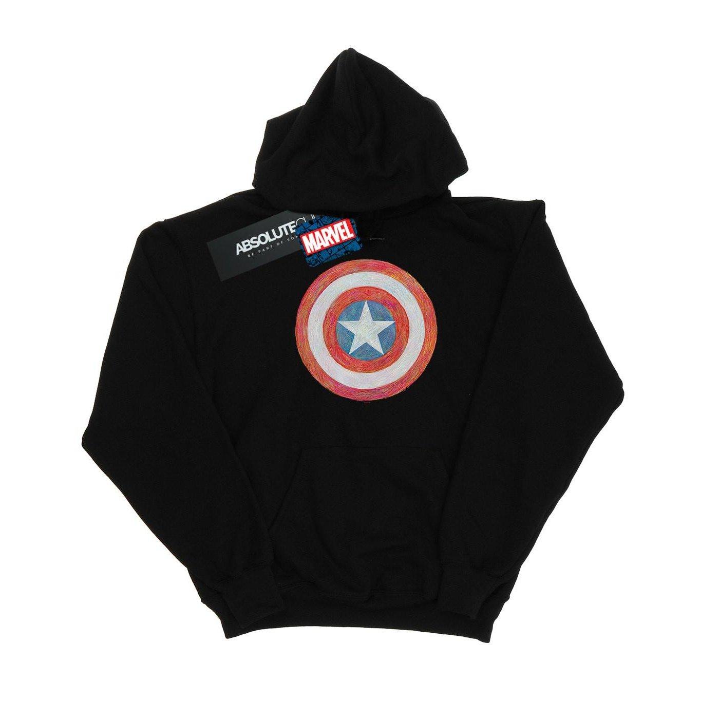 Captain America Sketched Shield Kapuzenpullover Mädchen Schwarz 116 von MARVEL