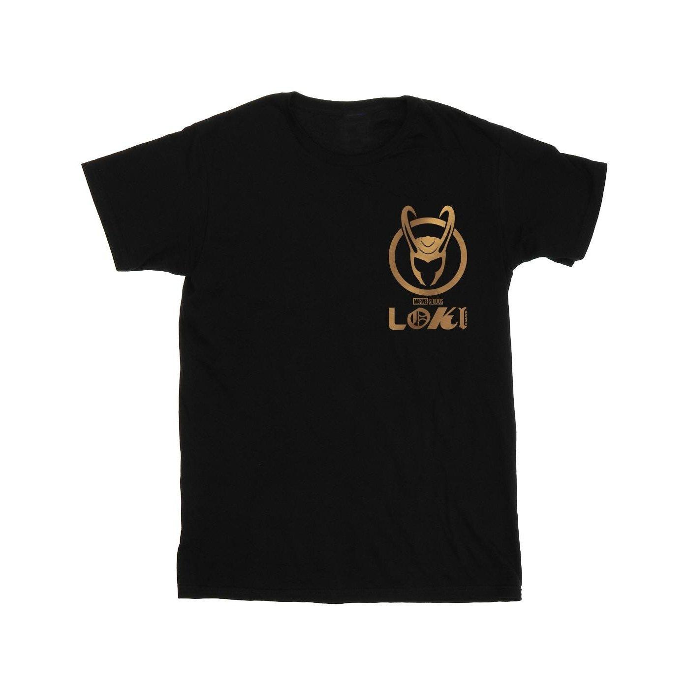 Loki Horn Logo Faux Pocket Tshirt Mädchen Schwarz 128 von MARVEL