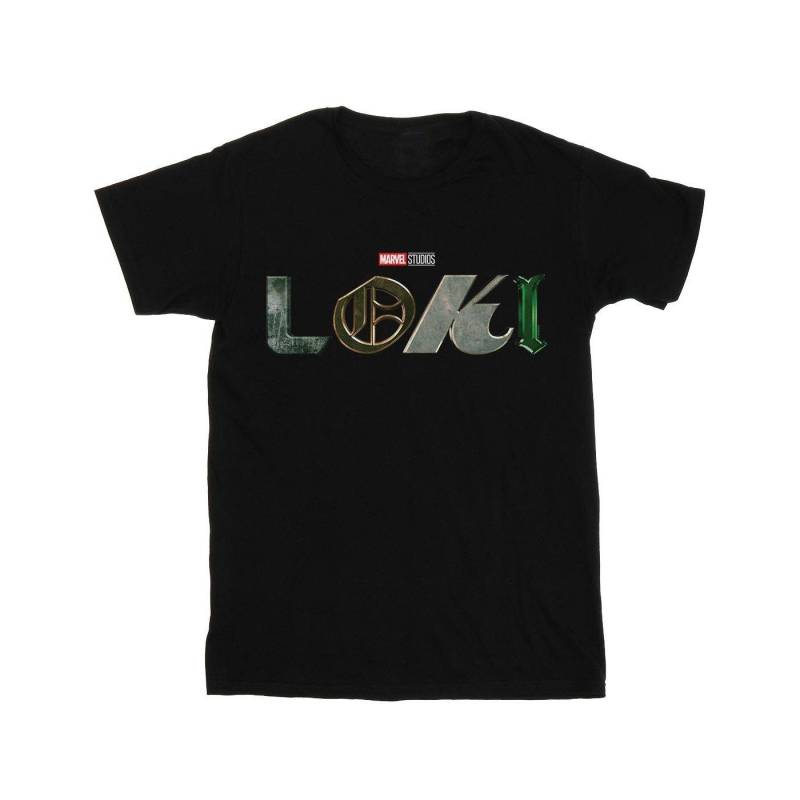 Loki Logo Tshirt Mädchen Schwarz 128 von MARVEL