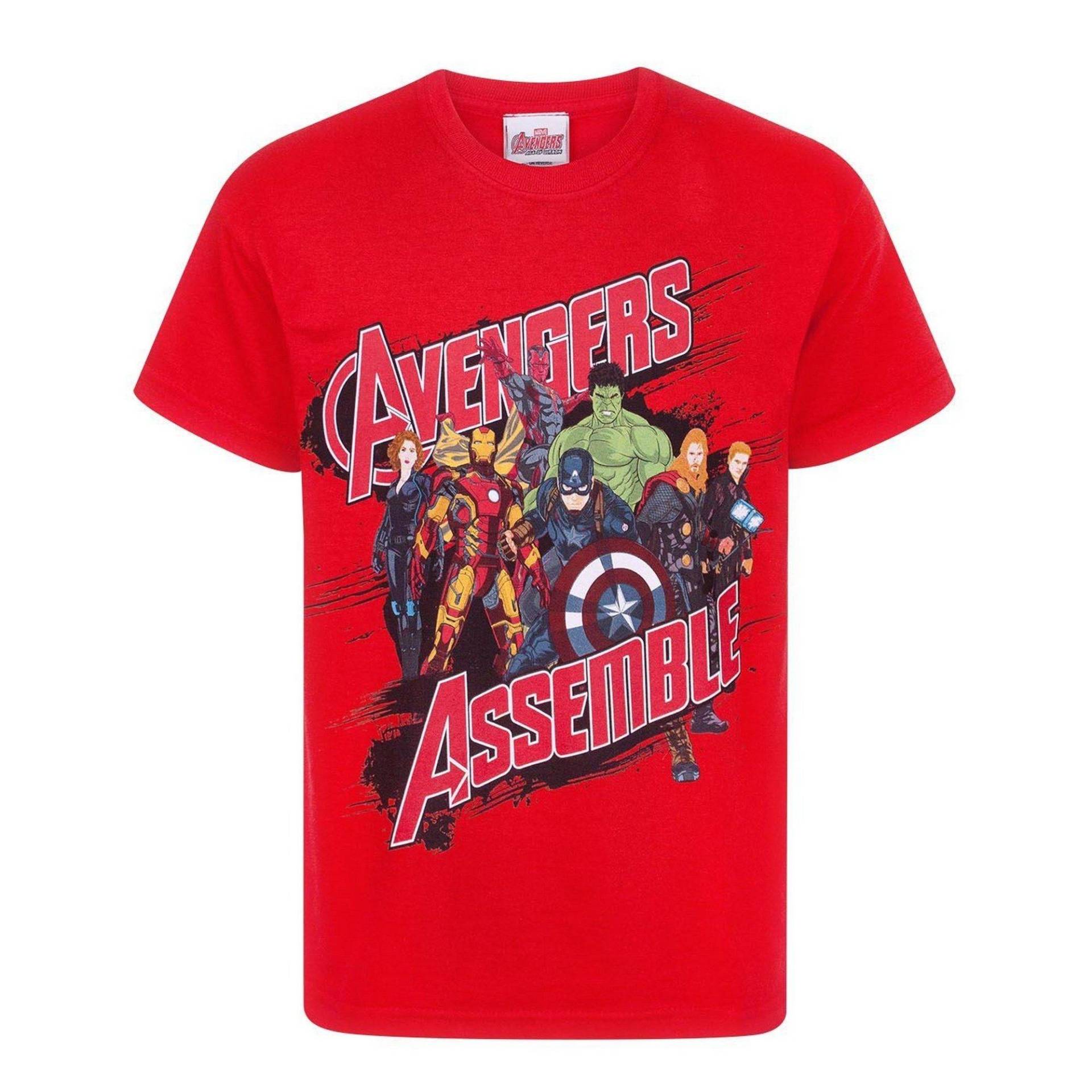 Offizielles Avengers Assemble Tshirt Jungen Rot Bunt 140 von MARVEL