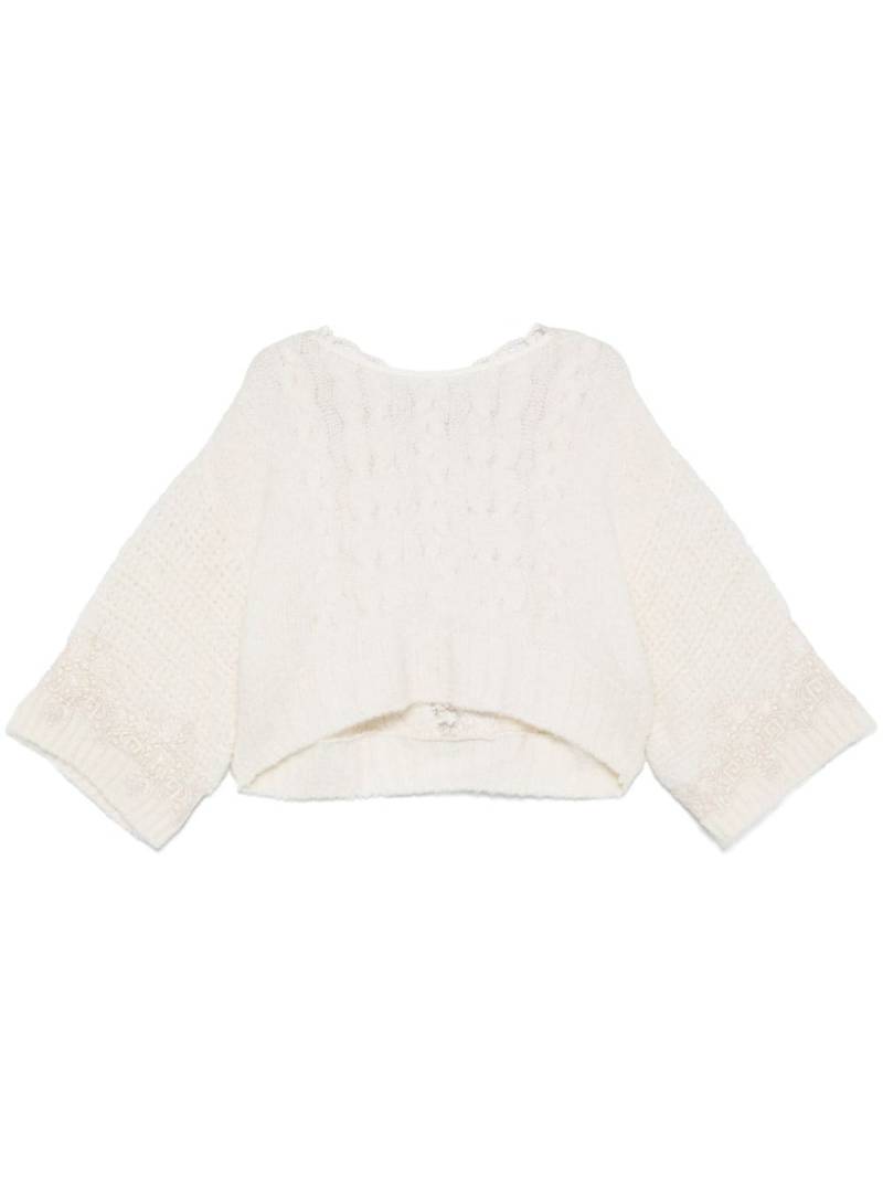 MAURIZIO MYKONOS corded lace-appliqué sweater - Neutrals von MAURIZIO MYKONOS