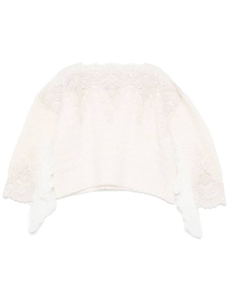 MAURIZIO MYKONOS floral lace-appliqué sweater - Neutrals von MAURIZIO MYKONOS