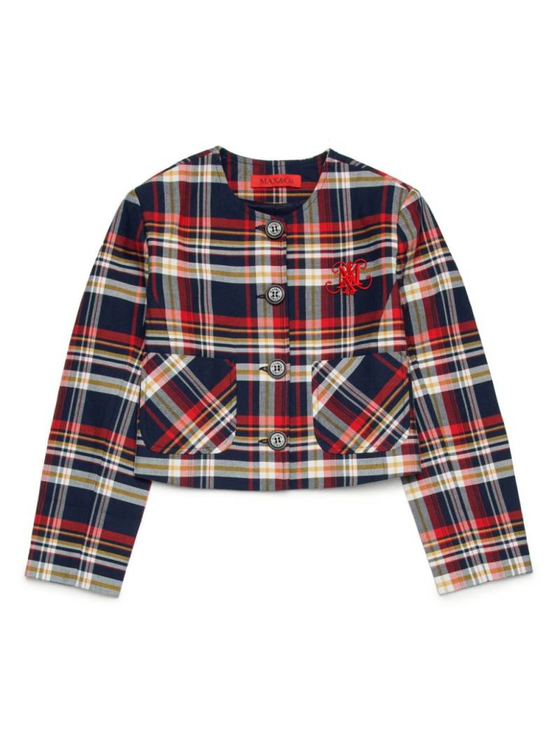 MAX&Co. Kids collarless plaid-check jacket - Blue von MAX&Co. Kids