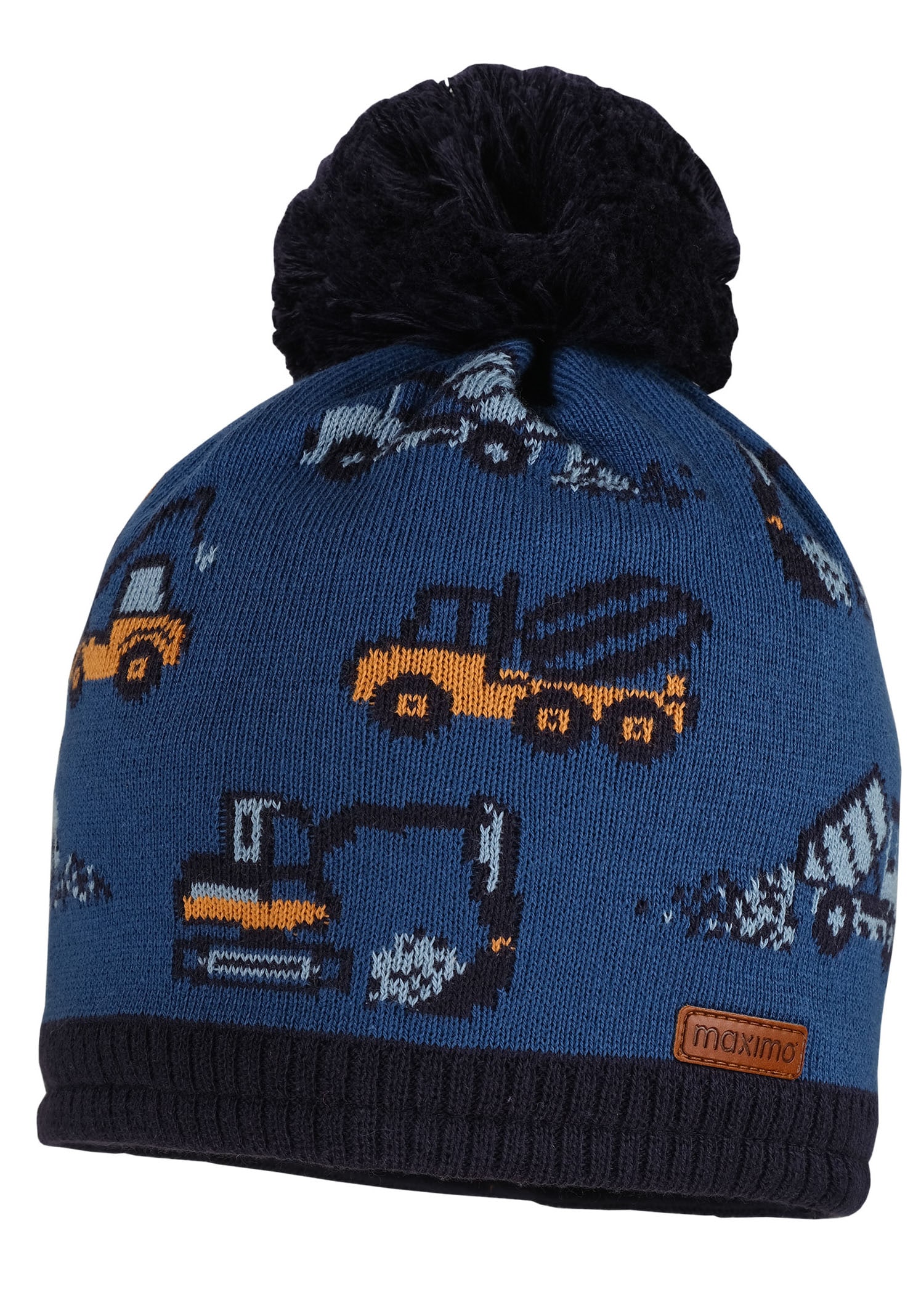 MAXIMO Strickmütze, im Baufahrzeuge-Design mit Pompon und Futter MAXIMO Strickmütze, im Baufahrzeuge-Design mit Pompon und Futter von MAXIMO