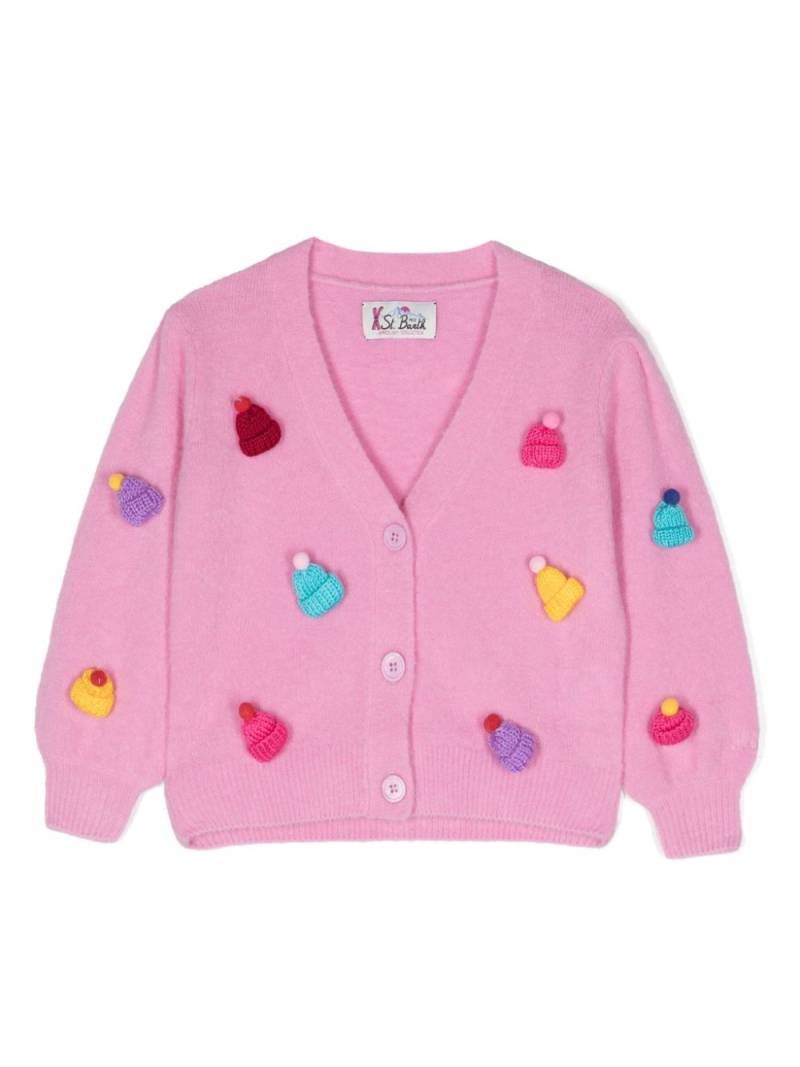 MC2 Saint Barth Kids beanie-embroidered ribbed-knit cardigan - Pink von MC2 Saint Barth Kids