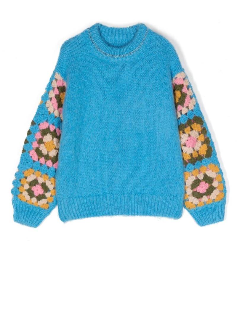 MC2 Saint Barth Kids crochet-sleeve knitted jumper - Blue von MC2 Saint Barth Kids