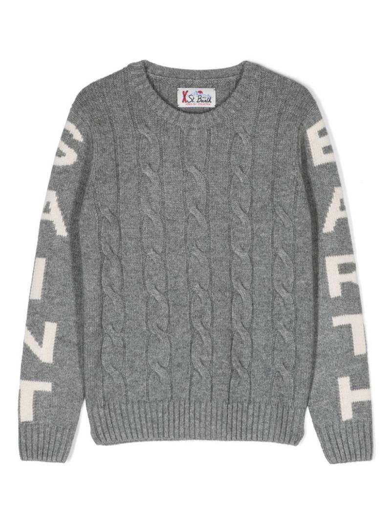 MC2 Saint Barth Kids intarsia-knit logo cable-knit jumper - Grey von MC2 Saint Barth Kids