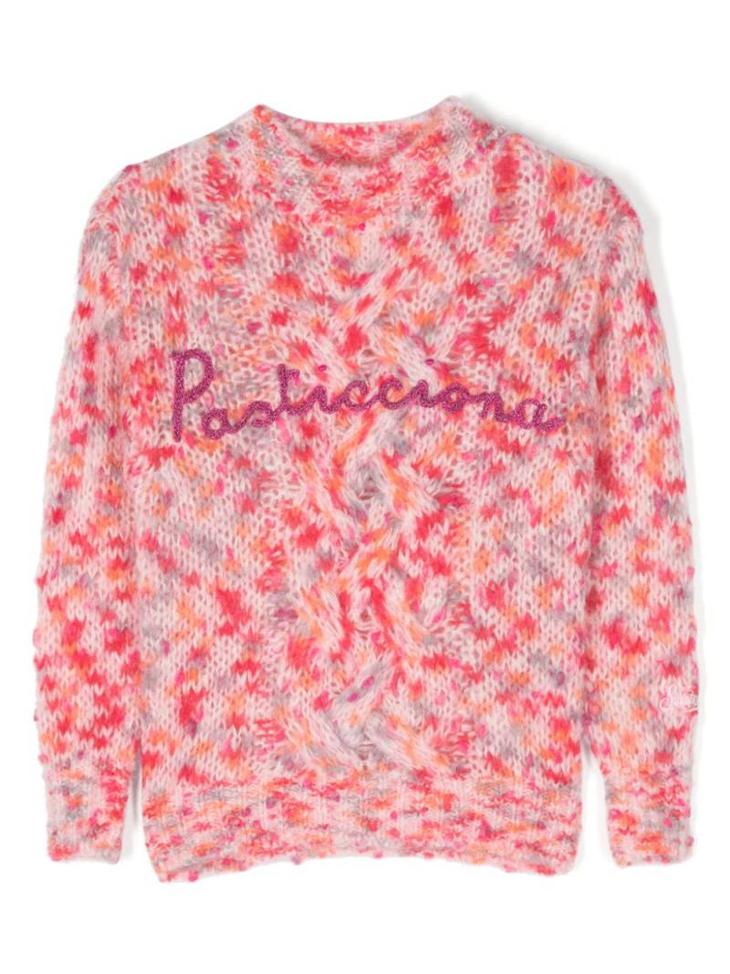 MC2 Saint Barth Kids mélange-effect slogan-embroidered jumper - Pink von MC2 Saint Barth Kids