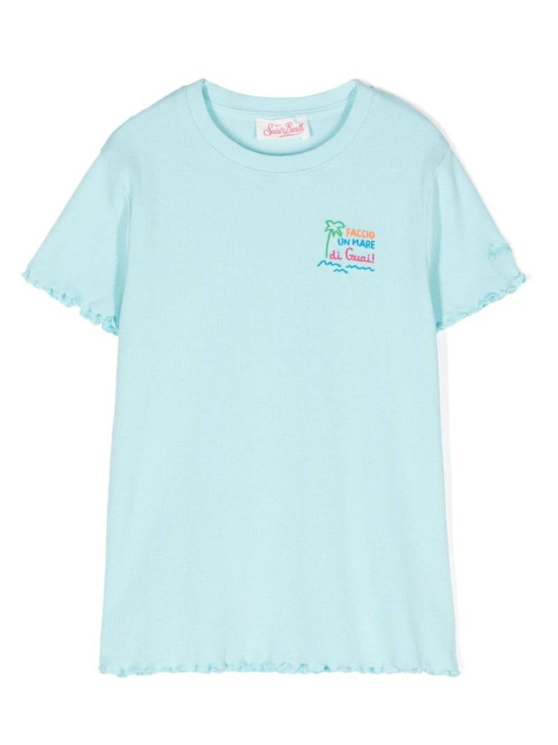 MC2 Saint Barth Kids slogan-embroidered ribbed T-shirt - Blue von MC2 Saint Barth Kids