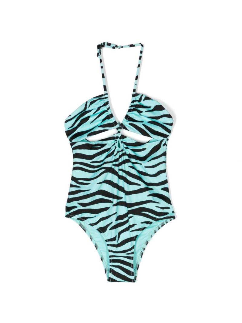 MC2 Saint Barth Kids zebra-print halterneck swimsuit - Green von MC2 Saint Barth Kids