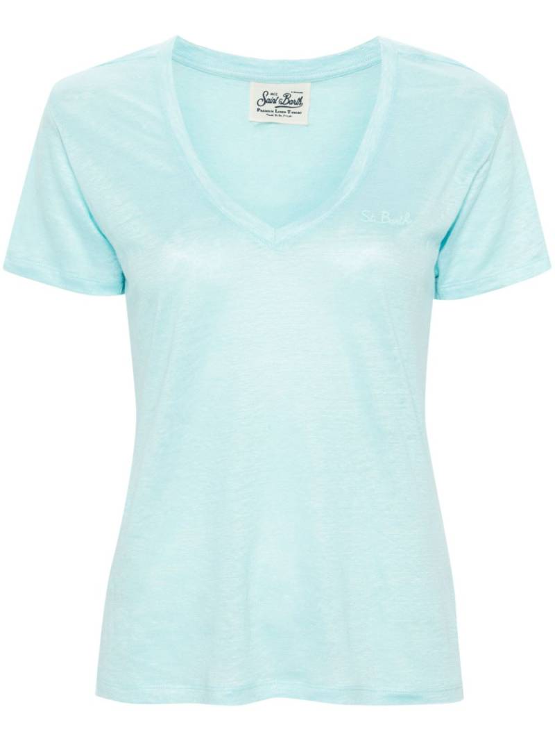 MC2 Saint Barth Eloise logo-embroidered linen T-shirt - Blue von MC2 Saint Barth