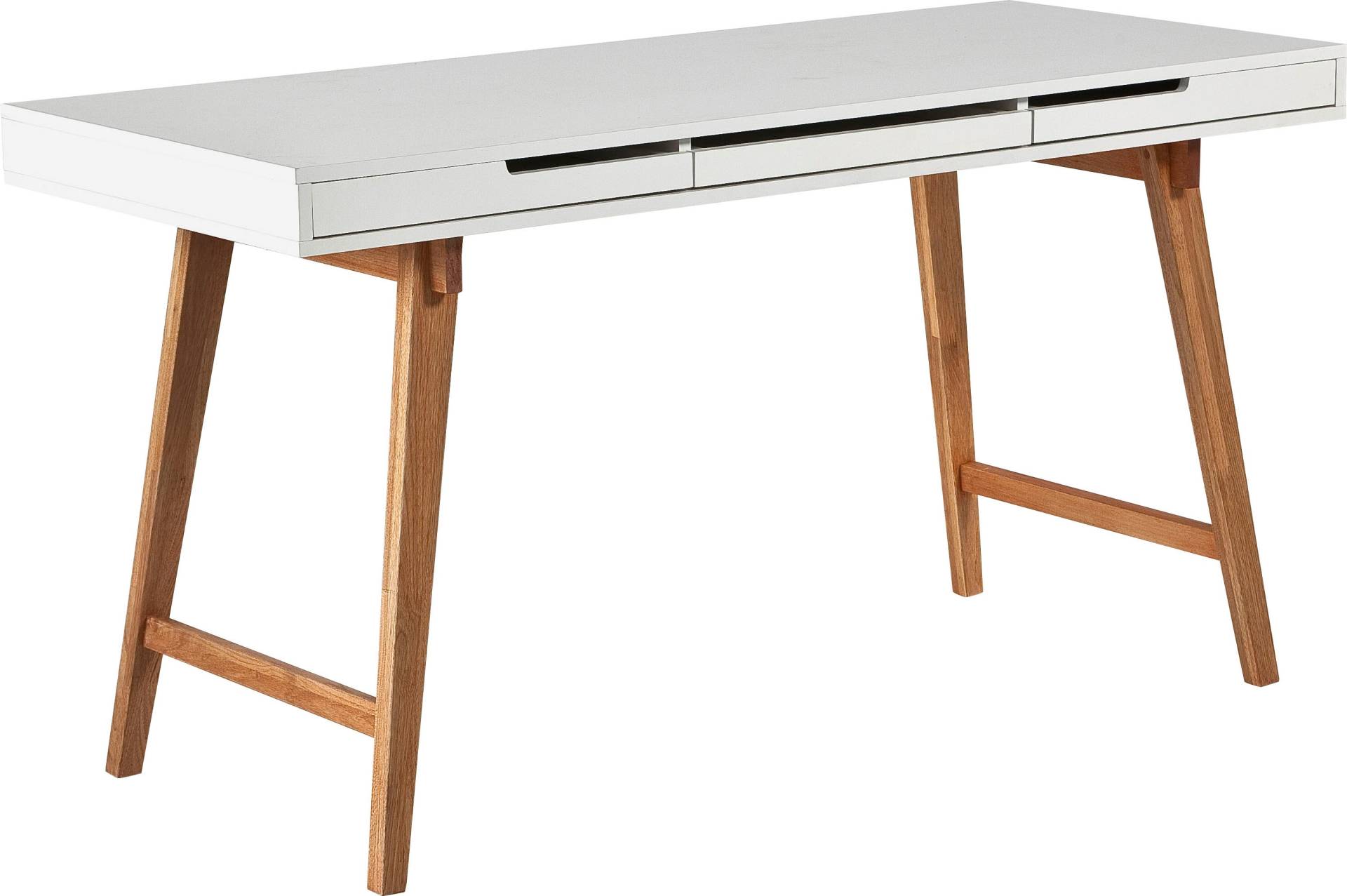 MCA furniture Schreibtisch »Anneke L«, weiss matt lackiert, Gestell Massivholz buchefarben, Breite 140 cm