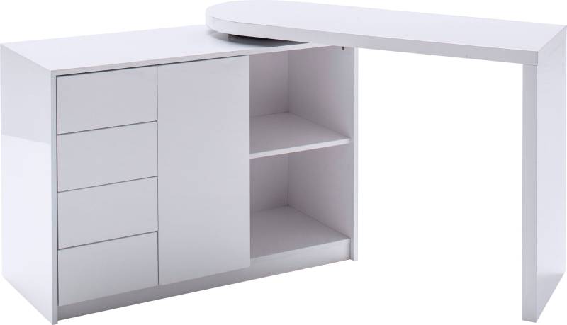 MCA furniture Schreibtisch »Matt«, Weiss Hochglanz mit Regalschrank, Tischplatte Schwenkbar von MCA furniture