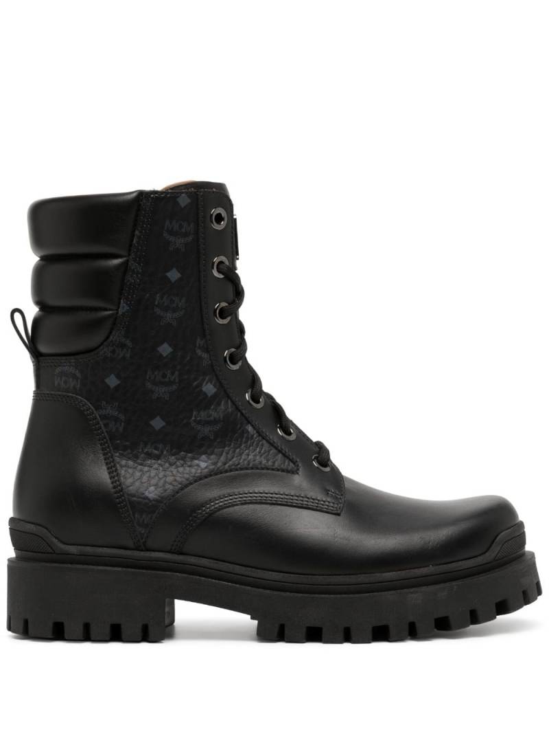 MCM Visetos leather lace-up boots - Black von MCM