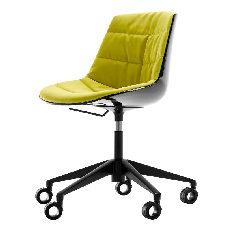 Flow Chair 5 Sternfüsse Rollen Bürodrehstuhl, Schale schwarz f022, Stoffbezug ohne, Strukturausführung lackiert matt graphitgrau x054 von MDF Italia