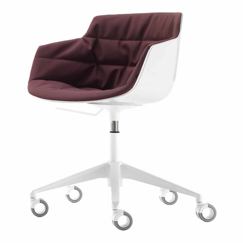 Flow Slim 5 Sternfüsse Rollen Bürodrehstuhl, Schale weiss f006, Stoffbezug todi cat. b - weiss/beige r850, Strukturausführung lackiert matt weiss x053 von MDF Italia