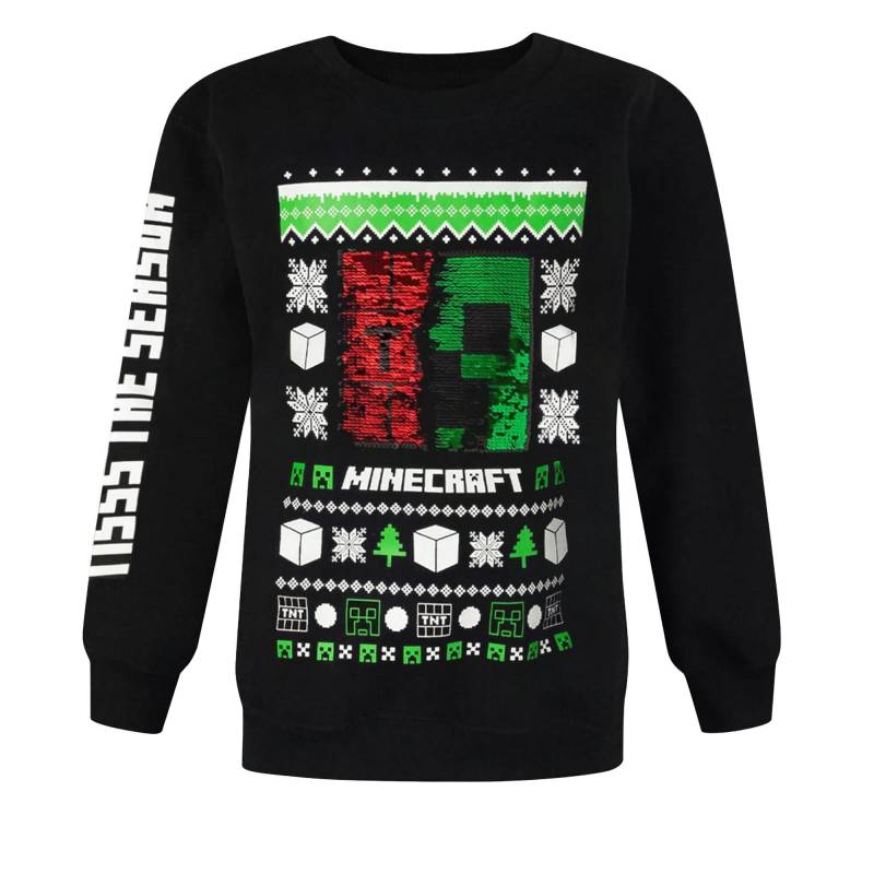 Pullover Pailletten Weihnachtliches Design Mädchen Schwarz 116 von MINECRAFT