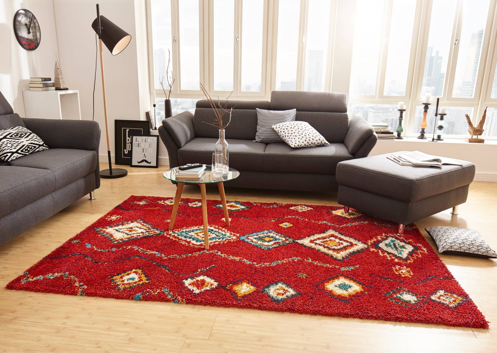 HANSE Home Hochflor-Teppich »Geometric«, rechteckig, 30 mm Höhe, Shaggy, Flokati, Boho Design, Weich, Flauschig, Geometrisches Muster von HANSE Home