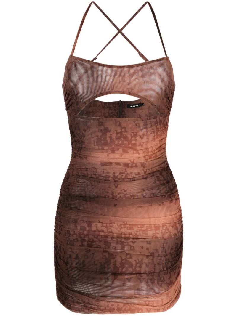 MISBHV letter-print ruched mini dress - Brown von MISBHV