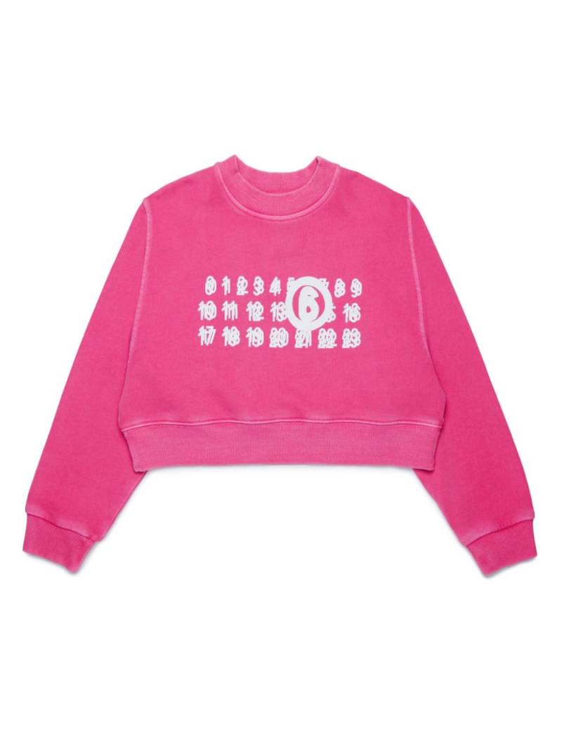 MM6 Maison Margiela Kids Numbers-print cropped sweatshirt - Pink von MM6 Maison Margiela Kids