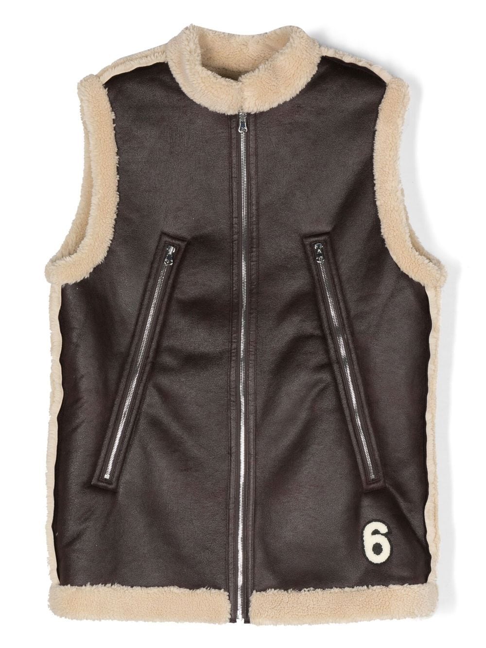 MM6 Maison Margiela Kids TEEN shearling-trim faux-leather gilet - Brown von MM6 Maison Margiela Kids