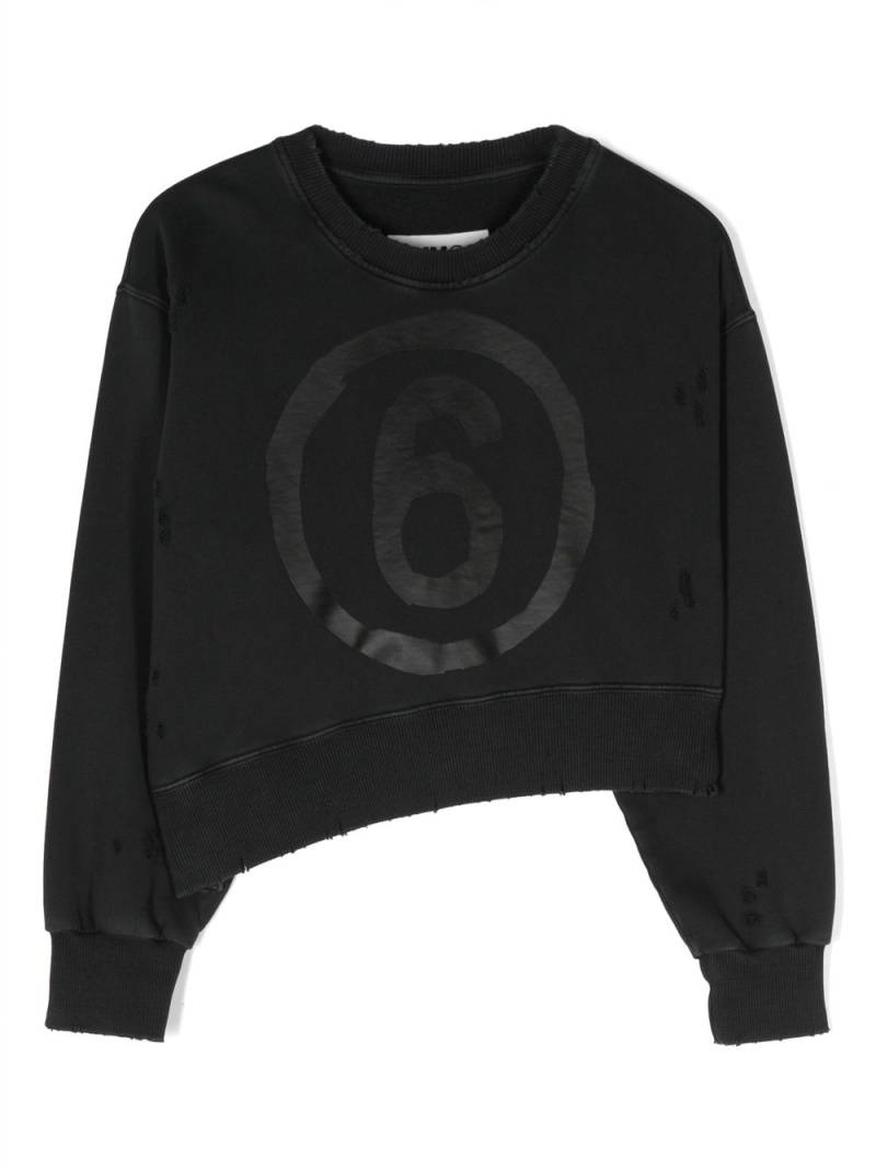 MM6 Maison Margiela Kids asymmetric logo-print sweatshirt - Grey von MM6 Maison Margiela Kids