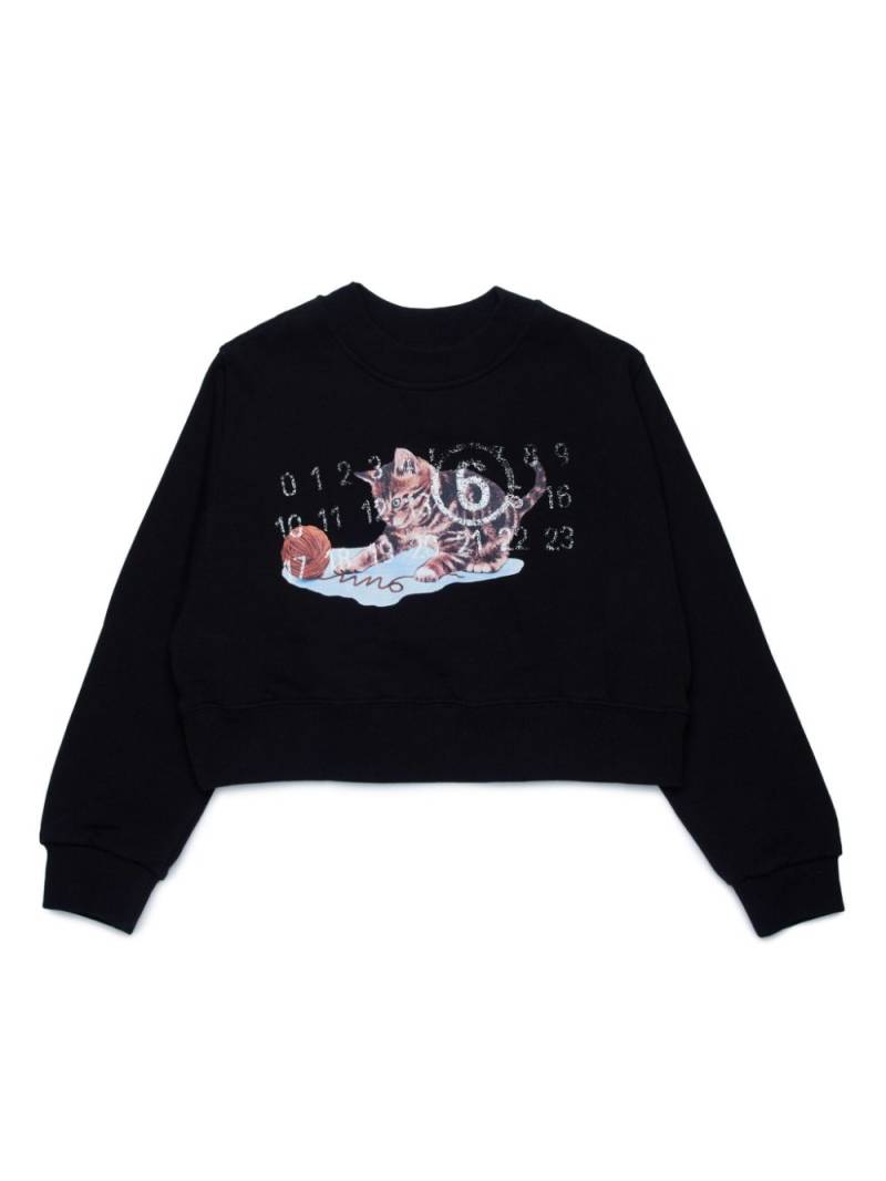 MM6 Maison Margiela Kids cat-print cotton sweatshirt - Black von MM6 Maison Margiela Kids