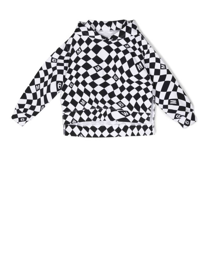 MM6 Maison Margiela Kids chequered logo-print cotton hoodie - Black von MM6 Maison Margiela Kids