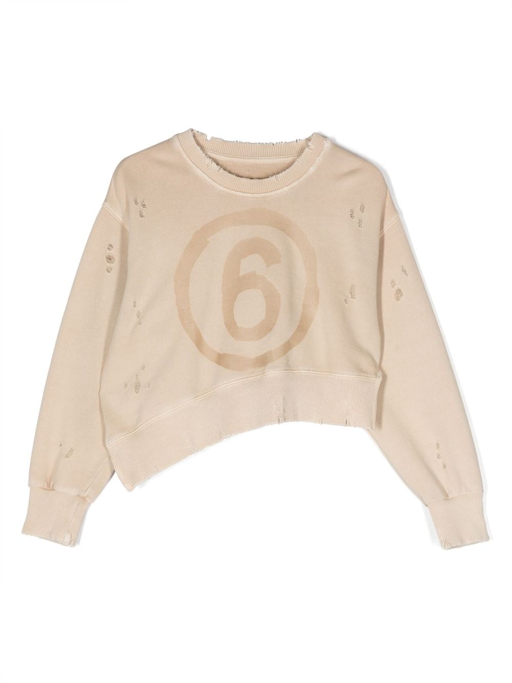 MM6 Maison Margiela Kids distressed asymmetric sweatshirt - Neutrals von MM6 Maison Margiela Kids