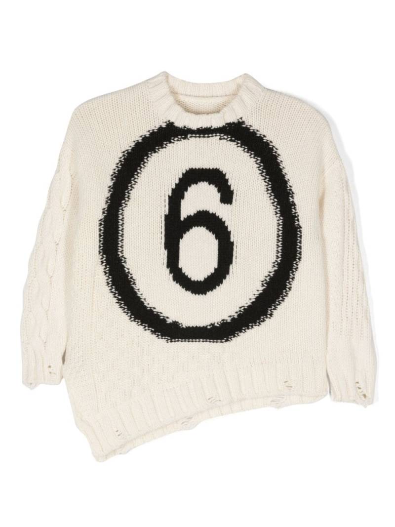 MM6 Maison Margiela Kids logo-intarsia asymmetric jumper - Neutrals von MM6 Maison Margiela Kids