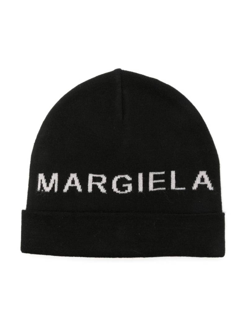 MM6 Maison Margiela Kids intarsia-logo beanie hat - Black von MM6 Maison Margiela Kids