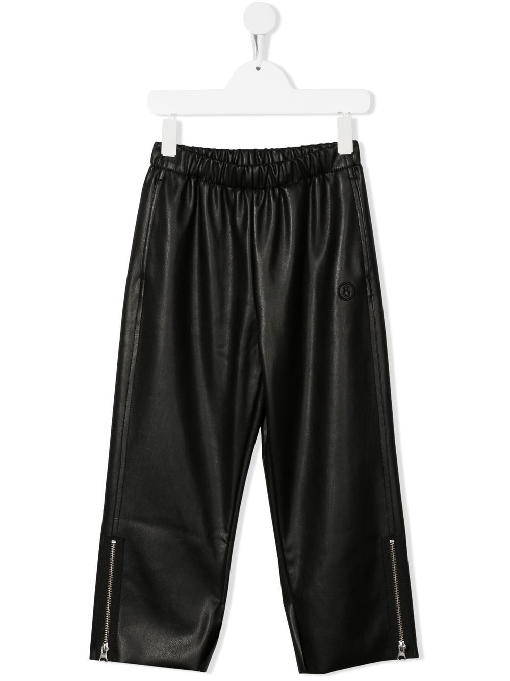 MM6 Maison Margiela Kids logo-embroidered faux-leather trousers - Black von MM6 Maison Margiela Kids