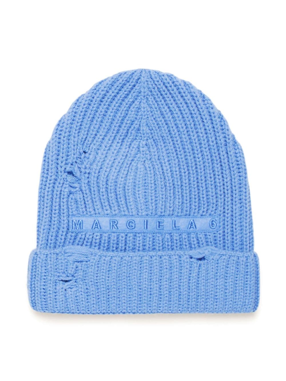 MM6 Maison Margiela Kids logo-embroidered ribbed-knit beanie - Blue von MM6 Maison Margiela Kids