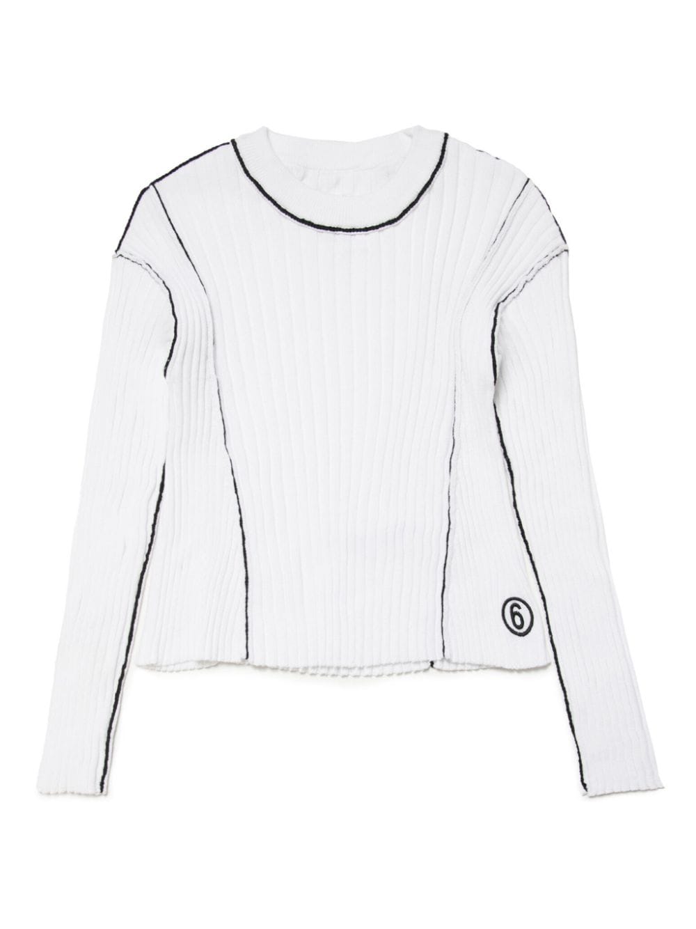 MM6 Maison Margiela Kids logo-embroidered ribbed-knit jumper - White von MM6 Maison Margiela Kids