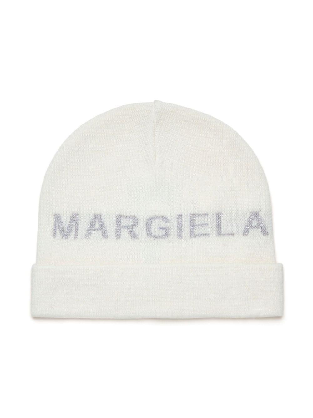 MM6 Maison Margiela Kids logo-jacquard knitted beanie - White von MM6 Maison Margiela Kids