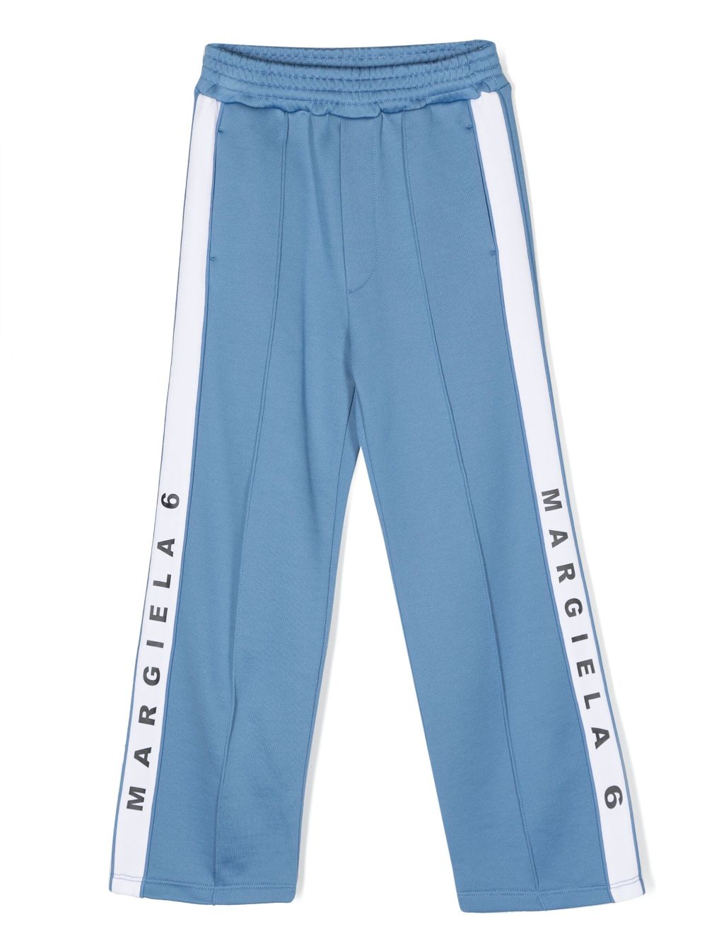 MM6 Maison Margiela Kids logo-lettering stripe-detail trousers - Blue von MM6 Maison Margiela Kids