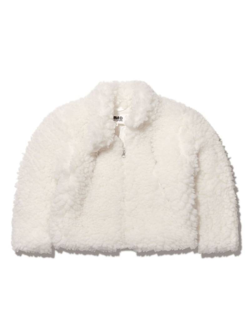 MM6 Maison Margiela Kids logo-patch faux-shearling jacket - White von MM6 Maison Margiela Kids