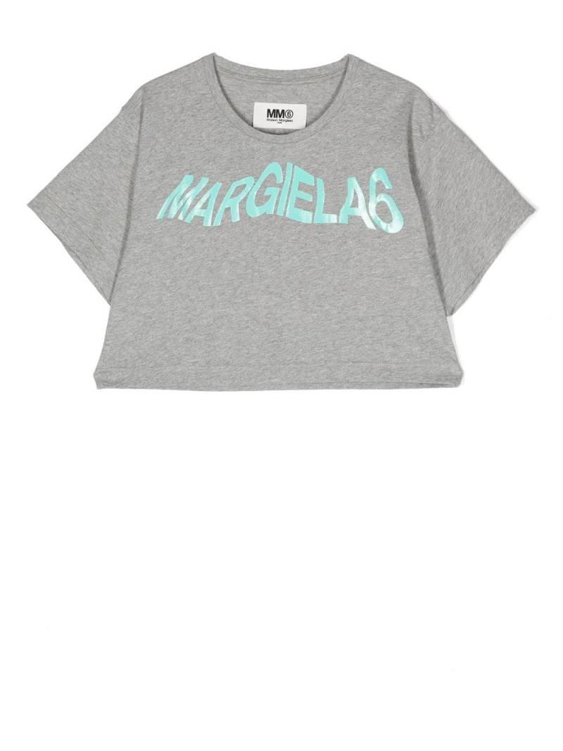 MM6 Maison Margiela Kids logo print cropped cotton T-shirt - Grey von MM6 Maison Margiela Kids