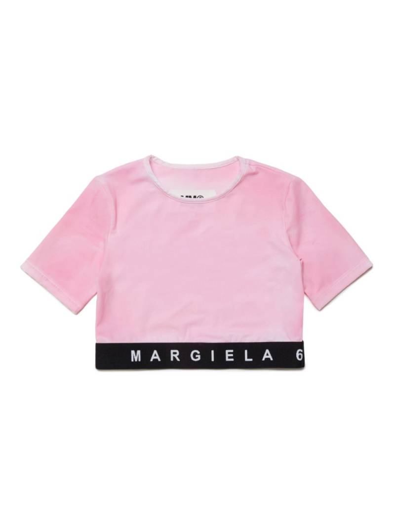 MM6 Maison Margiela Kids logo-print distressed-finish T-shirt - Pink von MM6 Maison Margiela Kids