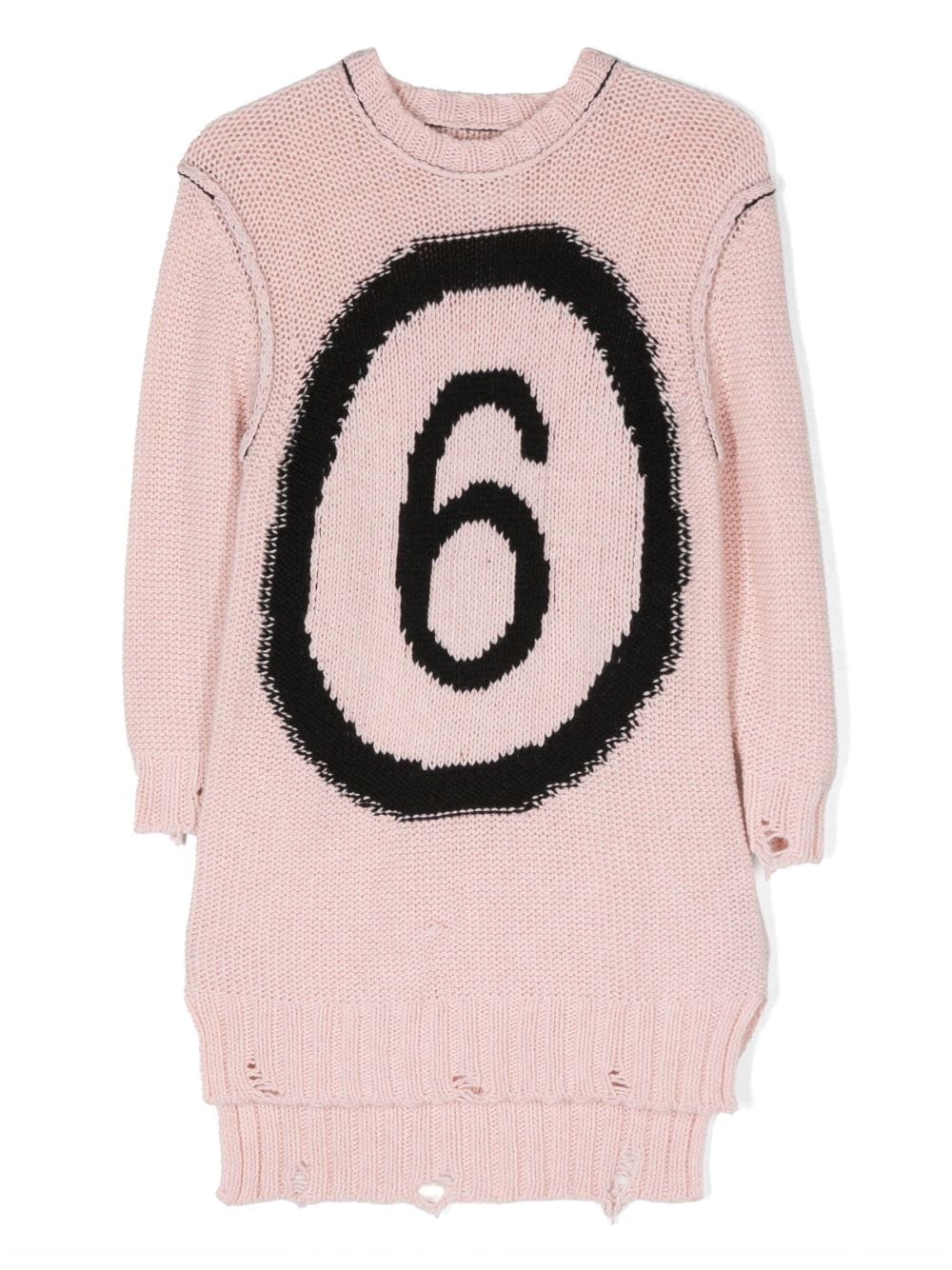 MM6 Maison Margiela Kids logo-print distressed knitted dress - Pink von MM6 Maison Margiela Kids