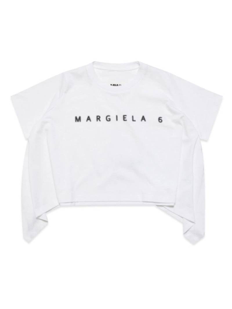 MM6 Maison Margiela Kids logo-print draped cotton T-shirt - White von MM6 Maison Margiela Kids