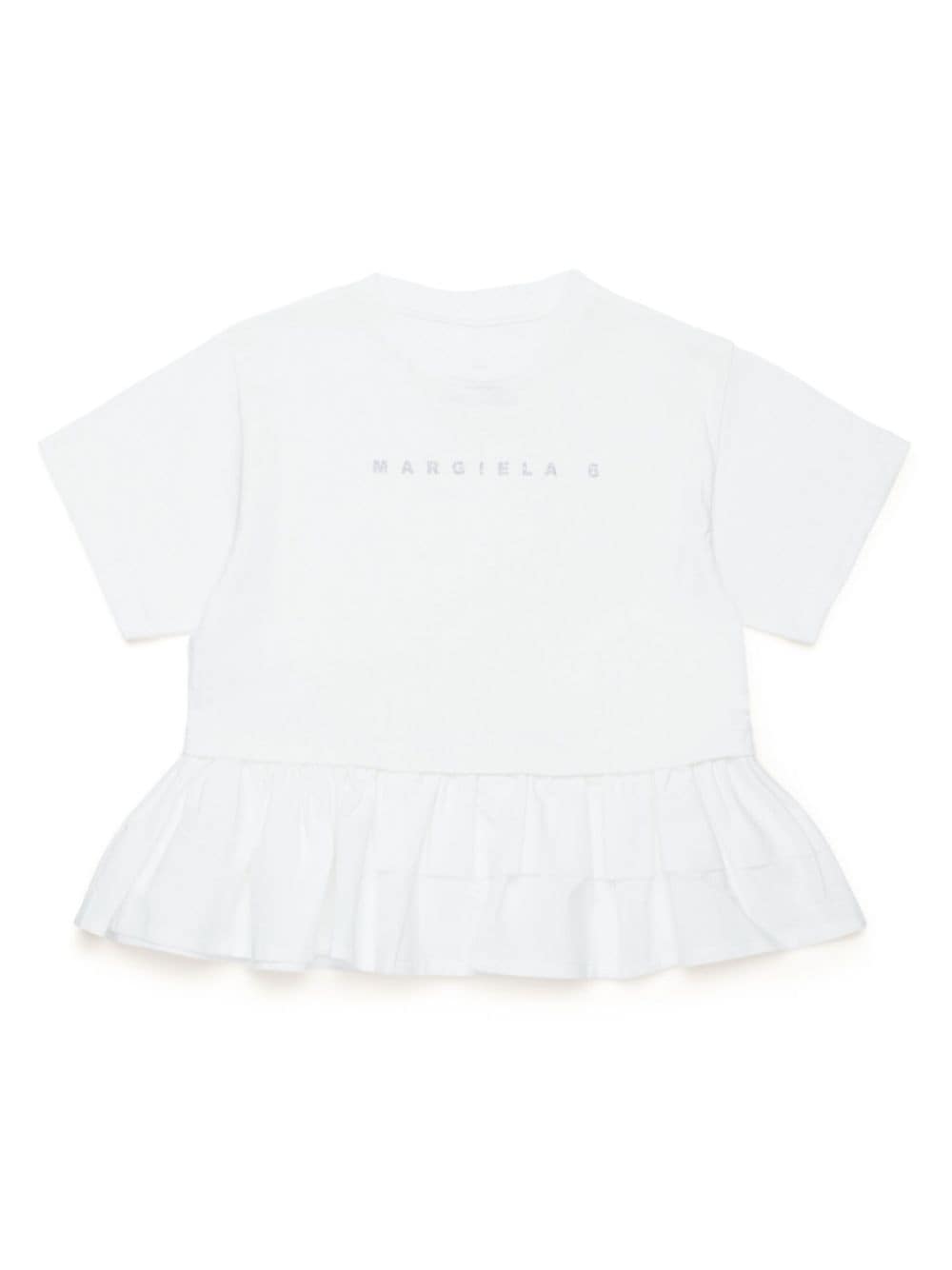 MM6 Maison Margiela Kids logo-print ruffled-detail T-shirt - White von MM6 Maison Margiela Kids