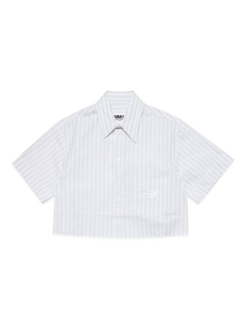 MM6 Maison Margiela Kids logo-print striped cotton shirt - White von MM6 Maison Margiela Kids