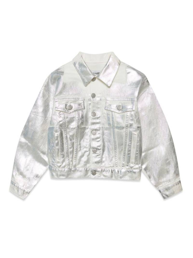 MM6 Maison Margiela Kids metallic-effect denim jacket - Neutrals von MM6 Maison Margiela Kids