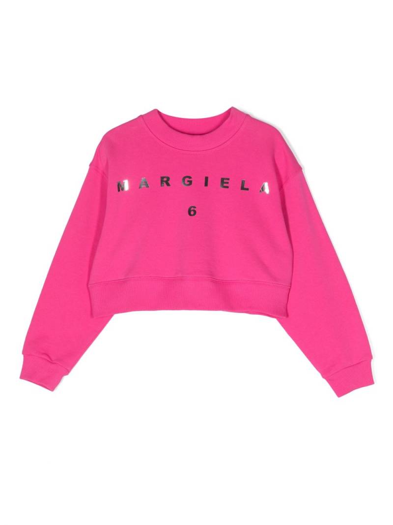 MM6 Maison Margiela Kids metallic logo-print sweatshirt - Pink von MM6 Maison Margiela Kids