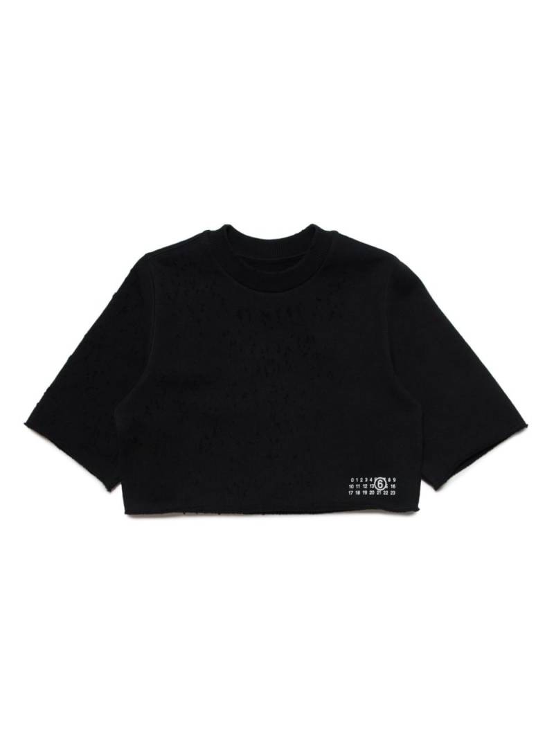 MM6 Maison Margiela Kids ripped-detail cropped sweatshirt - Black von MM6 Maison Margiela Kids