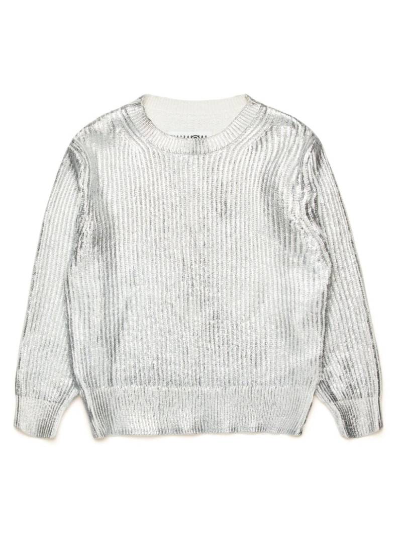 MM6 Maison Margiela Kids ribbed-knit metallic jumper - Grey von MM6 Maison Margiela Kids